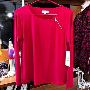 Women's Long-Sleeve Red Top - Size L - Calvin Klein NWT - Save $47